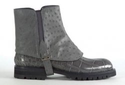 Mauri Medium Grey Genuine Quill Ostrich / Alligator With Quill Ostrich Strap Boots.