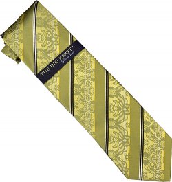 Steven Land Collection "Big Knot" SL074 Olive Green / White / Black / Gold Diagonal Paisley Design 100% Woven Silk Necktie/Hanky Set