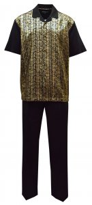 Saint Lorenzo Black / Metallic Gold Foil Microfiber Short Sleeve Outfit With Ivy Cap 4718
