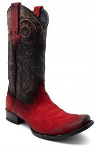 Ferrini "Roughrider" Red Genuine Full Grain Leather Narrow Square Toe Cowboy Boots 14371-22