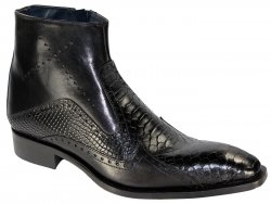 Duca Di Matiste "Aprilia" Black Genuine Italian Calfskin Crocodile Print Ankle Boots.