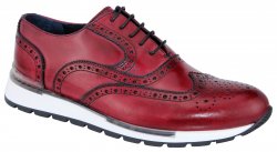 Duca Di Matiste "Barletta" Antique Red Genuine Italian Calfskin Leather Lace-Up Sneakers.