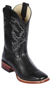 Los Altos Black Genuine Pull Up Leather Wide Square Toe Cowboy Boots 8223805