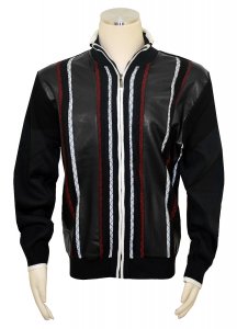 Bagazio Black / Off-White / Burgundy PU Leather Zip-Up Sweater BM1855