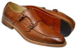 Antonio Cerrelli Cognac PU Leather Loafer Shoes With Double Monk Straps 6722