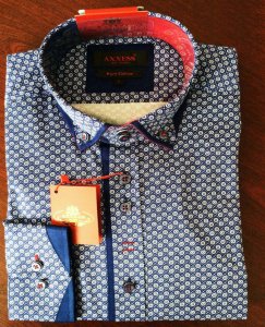 Axxess Navy / Burgundy Slim Fit Pure Cotton Dress Shirt AX0019