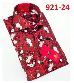 Axxess Red/ White Artistic Design Cotton Modern Fit Dress Shirt With Button Cuff 921-24.