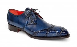 Fennix Italy "Jax" Navy Genuine Alligator / Italian Suede Leather Lace-Up Dress Shoes.