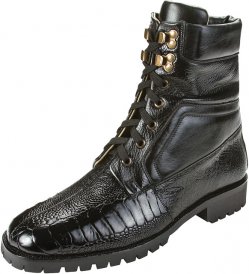 Belvedere "Torre K18" Black Genuine Ostrich Boots With Lug Rubber Sole