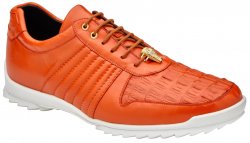 Belvedere "Astor" Orange Genuine Crocodile / Soft Calfskin Casual Sneakers 33599.