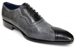 Duca Di Matiste "Marino" Black/Grey Genuine Italian Calf Leather Snake Print Dress Shoes.