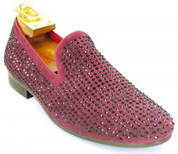 Carrucci Burgundy Genuine Suede With Studs Loafer Shoe KS805-05SG.