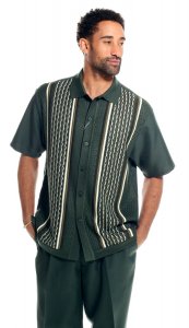Silversilk Dark Green / Olive / White Hand Woven Short Sleeve Knitted Outfit 3114