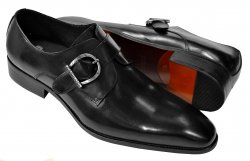 Carrucci Black Burnished Calfskin Leather Monk Strap Shoes KS503-35
