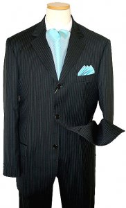 Extrema by Zanetti Black with Turquoise Pinstripes Super 150's Wool Suit