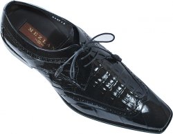 Mezlan "13384" Black Genuine Crocodile / Eel Shoes