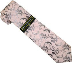 Stacy Adams Collection SA056 Pink/Grey Paisley Design 100% Woven Silk Necktie/Hanky Set
