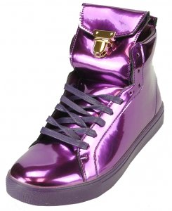 Encore By Fiesso Purple PU Leather High Top Sneakers FI2244.
