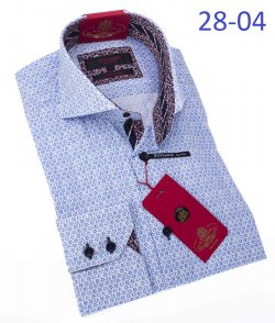 Axxess White / Blue Paisley 100% Cotton Modern Fit Dress Shirt 28-04.