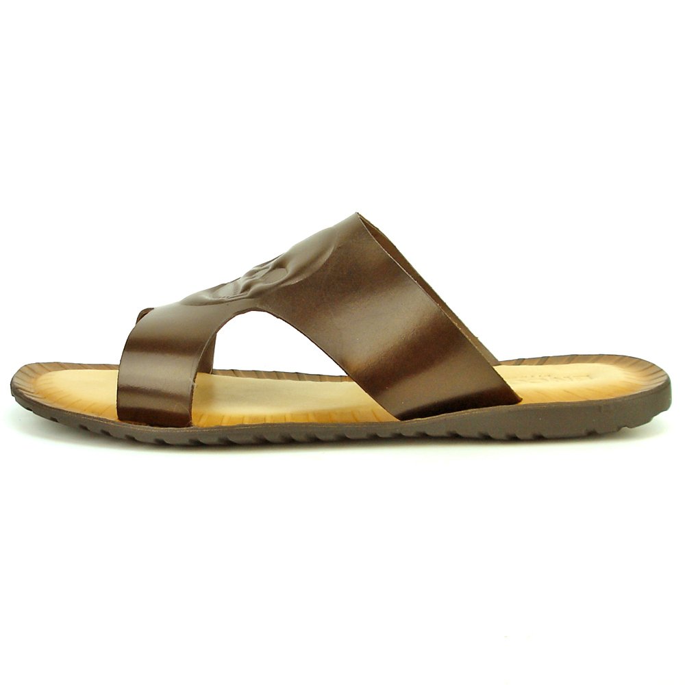 Encore By Fiesso Brown Open Toe Leather Slide Sandals FI4048