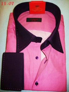 Axxess Fuchsia / Black Handpick Stitching 100% Cotton Dress Shirt 11-07