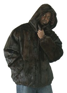 Winter Fur M07R02BR Brown Genuine Full-Skin Mink Fur Bomber Jacket/Detachable Hood