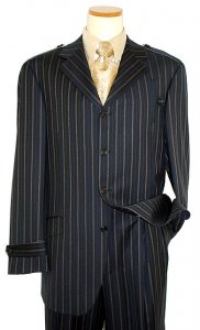 Steve Harvey Collection Navy/Tan Stripes French Cuffs Super 120's Merino Wool Suit