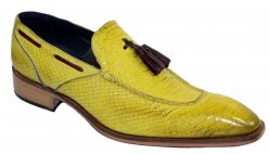 Duca Di Matiste "Cassino" Yellow / Brown Genuine Calfskin Leather Tassels Loafer Shoes.