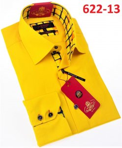 Axxess Yellow / Black Cotton Modern Fit Dress Shirt With Button Cuff 622-13.