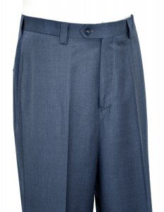 Luciano Carreli Slate Blue Super 150's Wool Flat Front Wide Leg Slacks 2608-8476