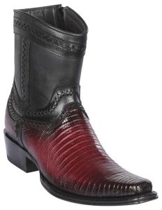 Los Altos Faded Burgundy Genuine Teju Lizard Leather European Square Toe Low Shaftt Cowboy Boots 76B0743