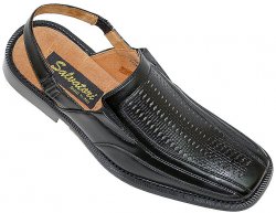 Salvatori Black Hand-Burnished Leather Weave Sandals #354387
