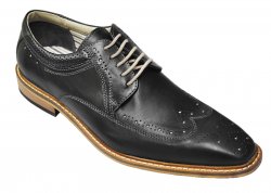 Giorgio Brutini Black Wingtip Shoes With Contrast Perforation 249341