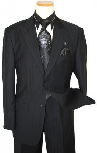 Steve Harvey Classic Collection Black Shadow Stripes Super 120's Merino Wool Suit 6449