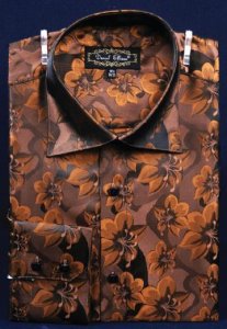 Daniel Ellissa Brown Fancy Polyester Shirt With Button Cuff FSS1402
