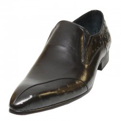 Encore By Fiesso Black Genuine Leather / Ostrich Print Loafers FI3240.