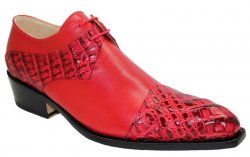 Fennix Italy "Max" Red Genuine Hornback Crocodile / Calf Leather Oxford Shoes.