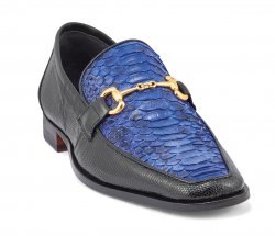 Mauri "Priest" Black / Royal Blue Genuine Iguana / Python Horsebit Loafer Shoes 4800/2.