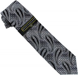 Stacy Adams Collection SA018 Black / Grey / Honeycomb Paisley Design 100% Woven Silk Necktie/Hanky Set