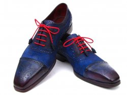 Paul Parkman ''024-BLUSD'' Blue Genuine Leather/ Suede Captoe Oxfords Shoes..