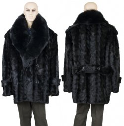 Winter Fur Black Men's Mink Paws Pea Coat With Full Skin Fox Collar M69Q01BKF.