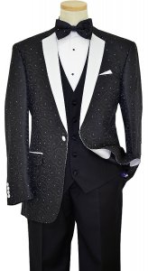 Statement Confidence - Bellagio Black Paisley Design Modern Fit Mens 3 Piece Tuxedo Suit SB-1