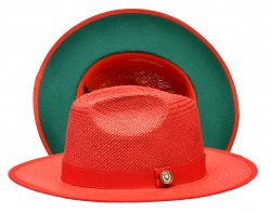 Bruno Capelo Red / Dark Green Bottom Flat Brim Straw Fedora Hat KI-507