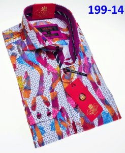 Axxess Classic White / Multicolor Modern Fit Cotton Dress Shirt With Button Cuff 199-14.