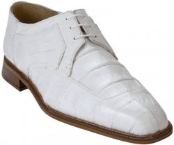 Belvedere "Susa" White All-Over Genuine Hornback Crocodile Shoes With Quill Ostrich Trim P32