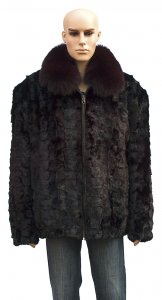 Winter Fur Burgundy Diamond Mink Jacket With Fox Collar M49R01BDT.