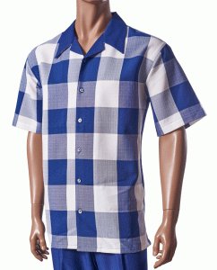 Giorgio Inserti Navy Blue / White Modern Checker Design Short Sleeve Outfit 733