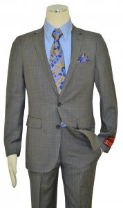 Mantoni Grey Multi / Light Blue Windowpane Super 140's Wool Slim Fit Suit M87145-1