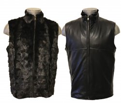 Winter Fur Black Diamond Genuine Mink Vest Reversible to Leather M00V01BKR.