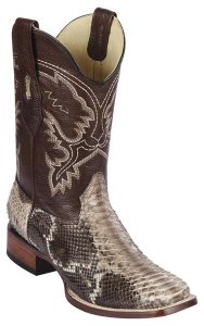 Los Altos Rustic Brown Genuine Python Snakeskin Wide Square Toe Cowboy Boots 8225785